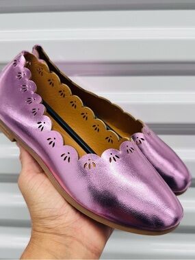 Metallic Pink Scalloped Edge Women's Ballet Flats